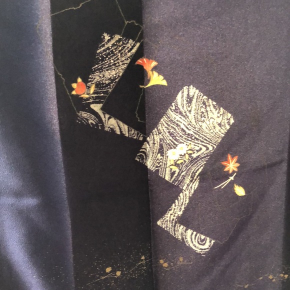 Vintage navy polyester kimono with small print detail - Picture 8 of 10